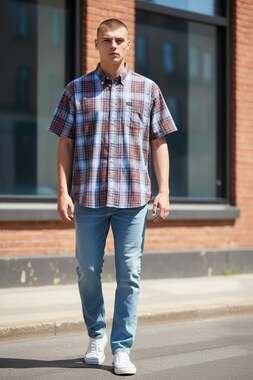 Chaps Men's Short Sleeve Plaid Button-Down Shirt Red Blue Green Plaid